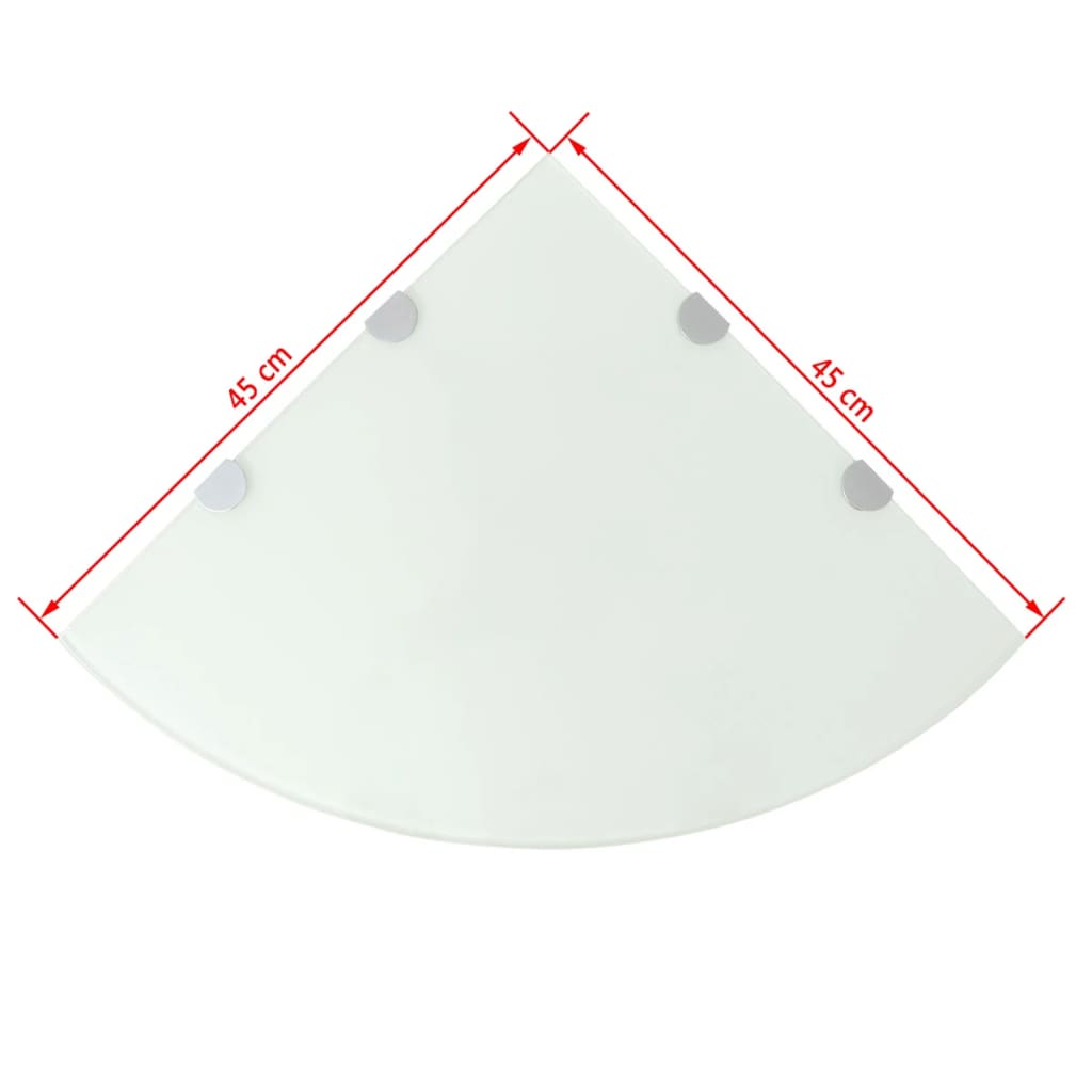 Hörnhylla glas med förkromade hyllkonsoler vit 45x45 cm