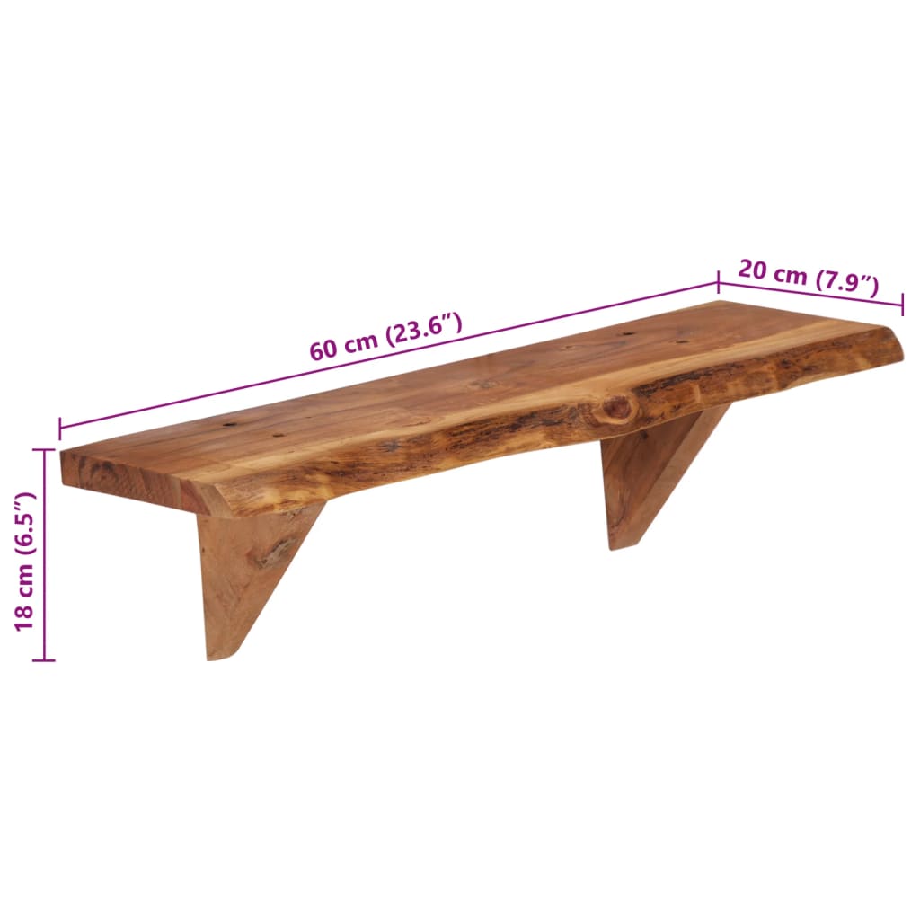 Vägghyllor 2 st 60x20x18 cm massivt akaciaträ