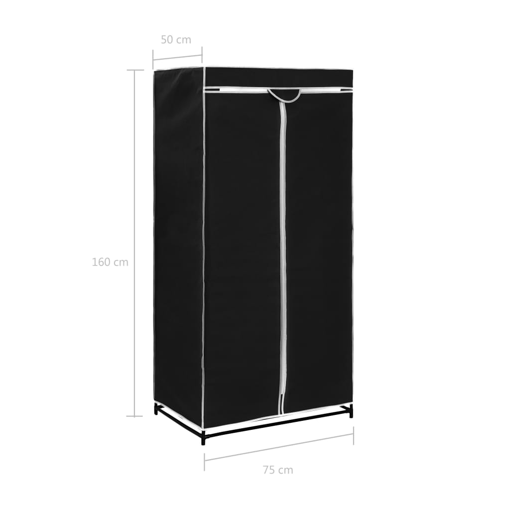 Garderob svart 75x50x160 cm