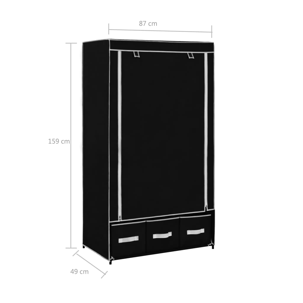 Garderob svart 87x49x159 cm tyg