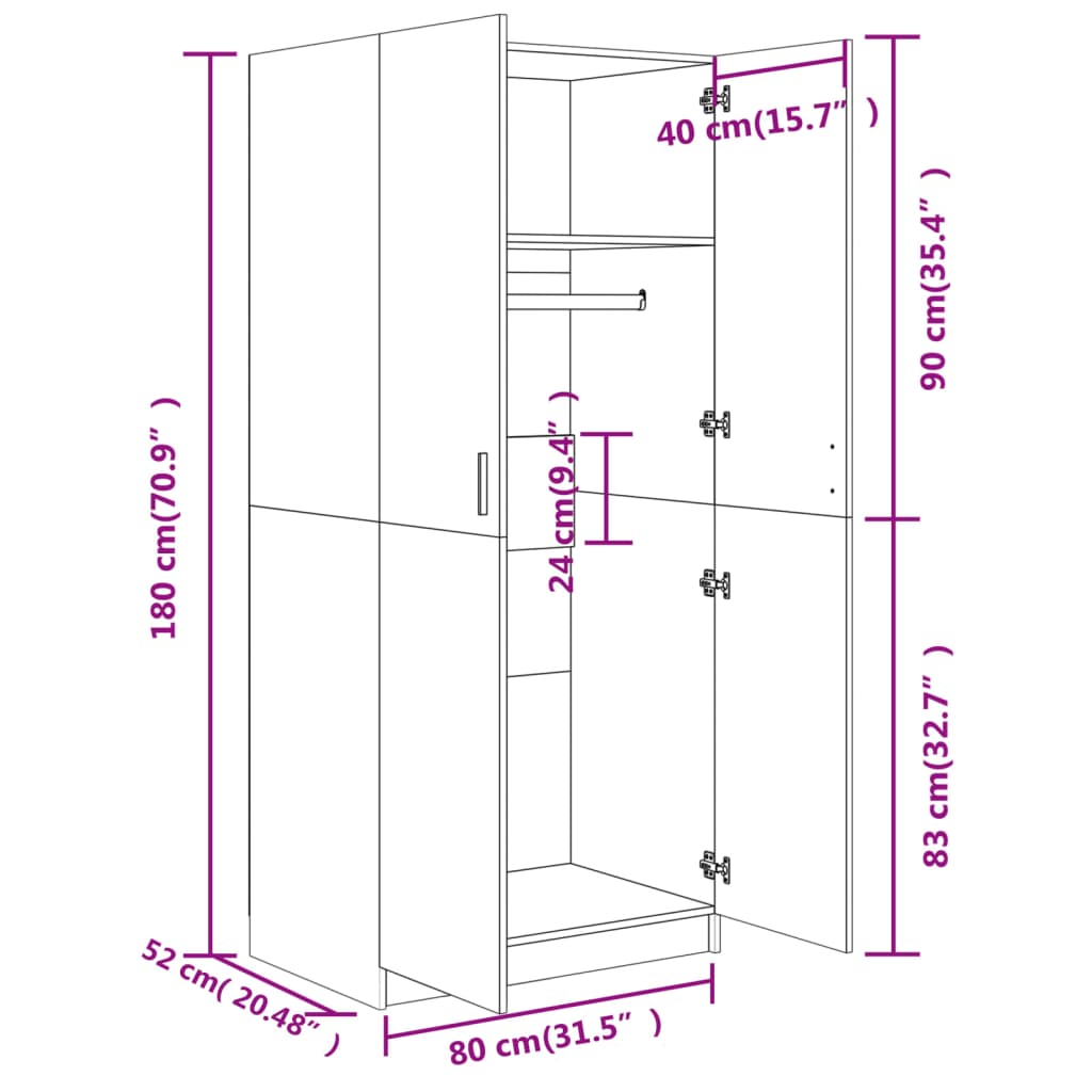 Garderob sonoma-ek 80x52x180 cm konstruerat trä