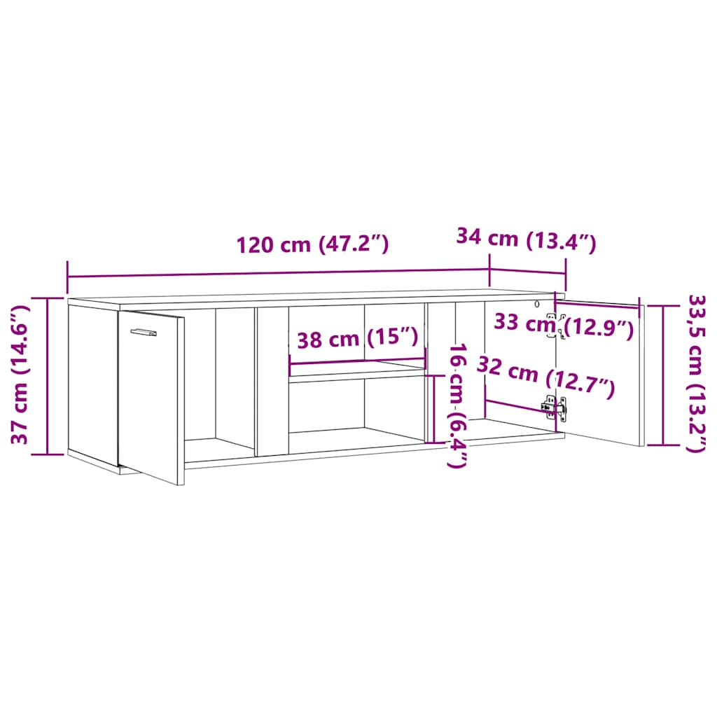 Tv-bänk vit 120x34x37 cm konstruerat trä