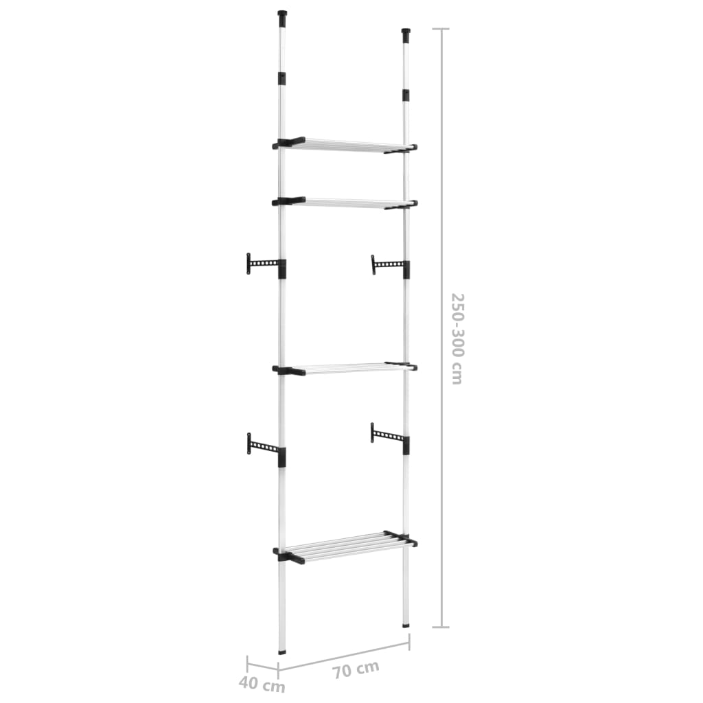 Teleskopiskt garderobssystem med hyllor aluminium