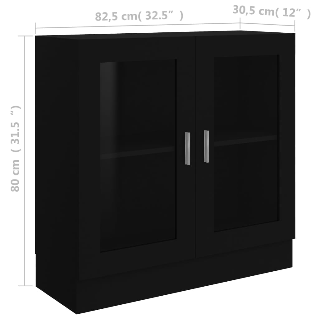 Vitrinskåp svart 82,5x30,5x80 cm konstruerat trä