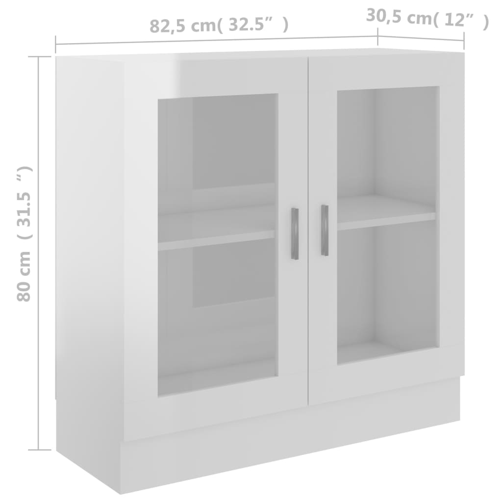 Vitrinskåp vit högglans 82,5x30,5x80 cm konstruerat trä