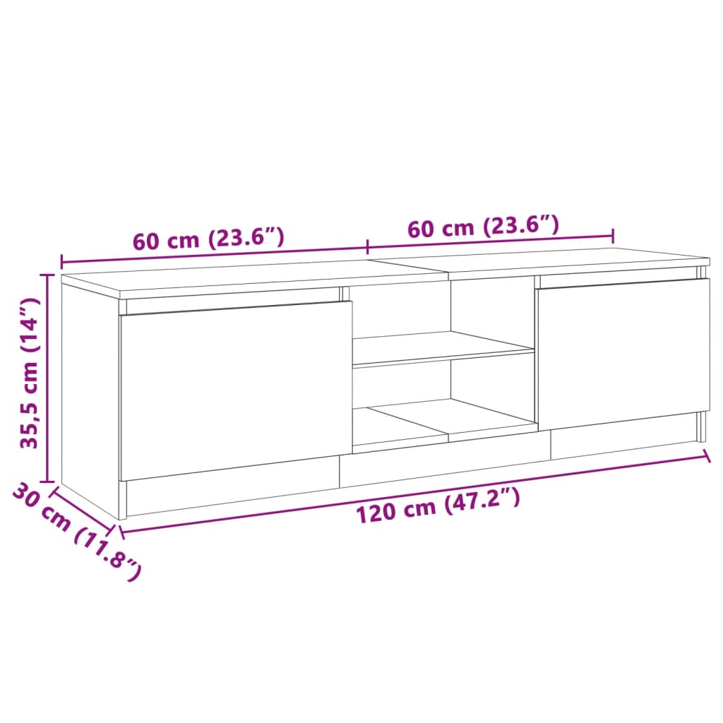 TV-bänk med LED-belysning vit högglans 120x30x35,5 cm