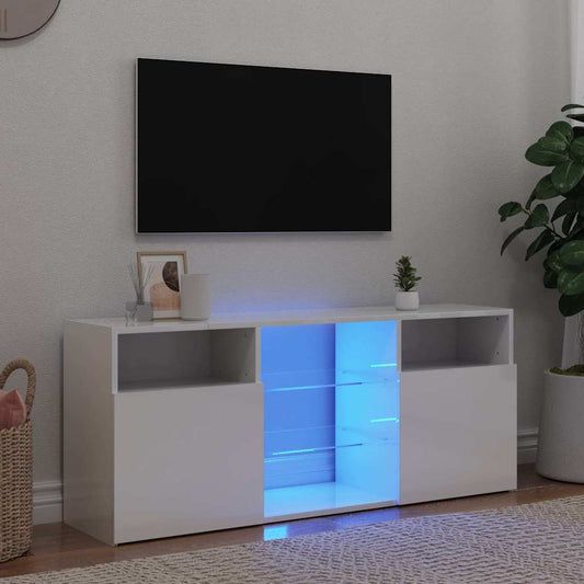 TV-bänk med LED-belysning vit högglans 120x30x50 cm