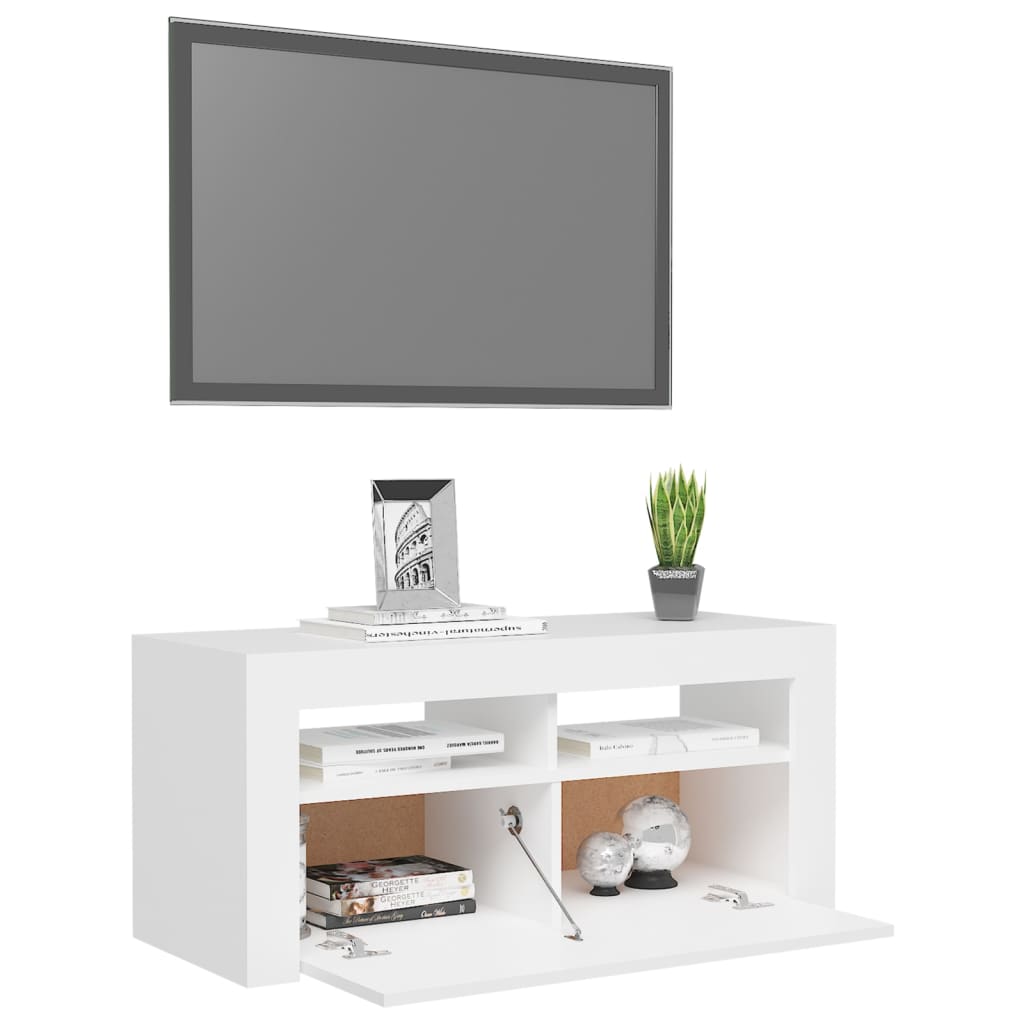 TV-bänk med LED-belysning vit 90x35x40 cm