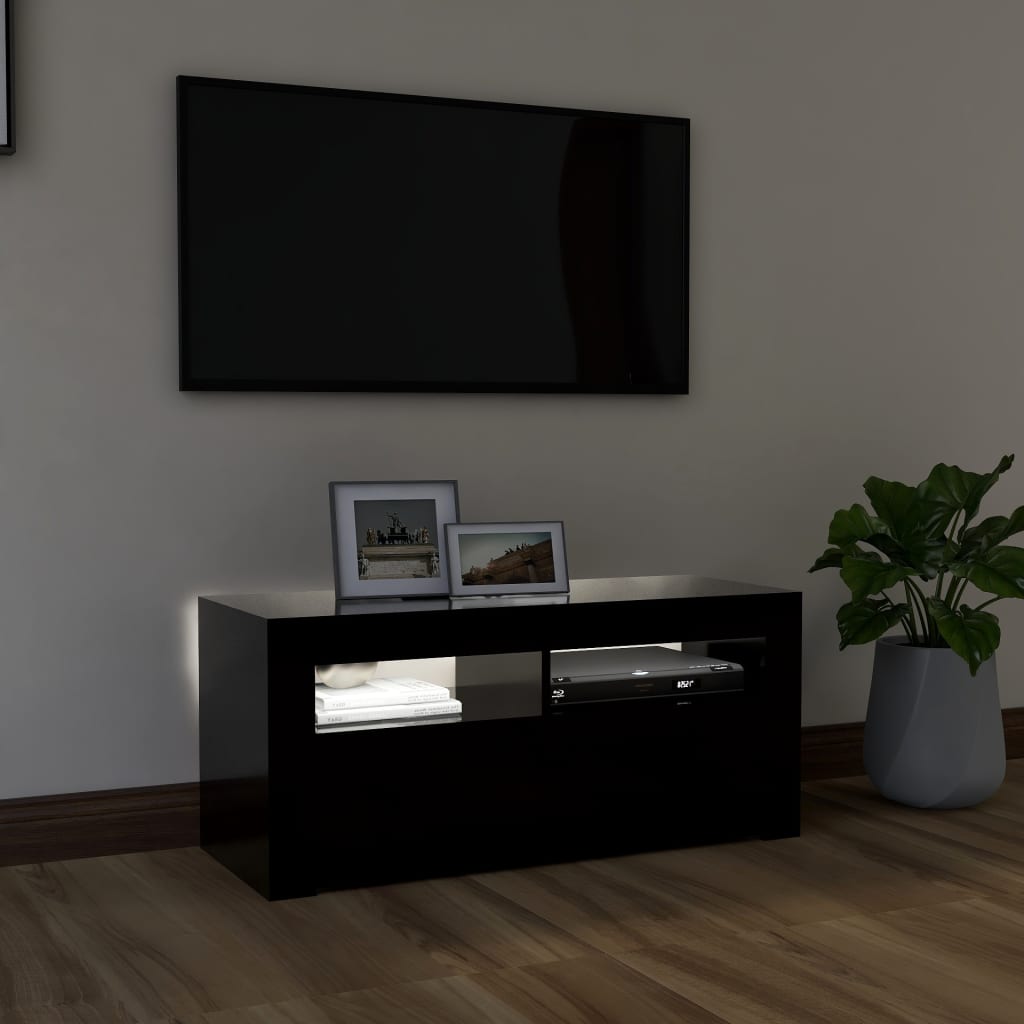 TV-bänk med LED-belysning svart 90x35x40 cm