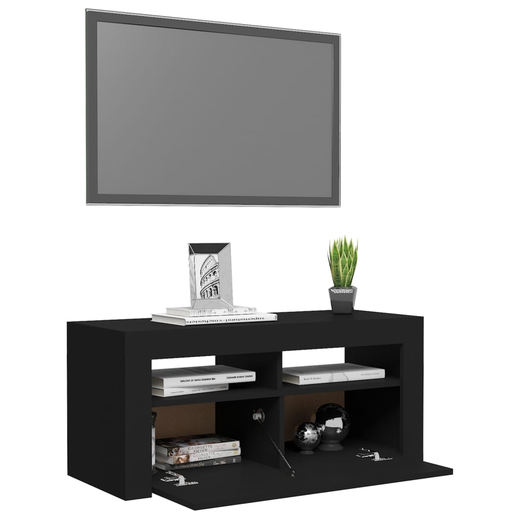 TV-bänk med LED-belysning svart 90x35x40 cm