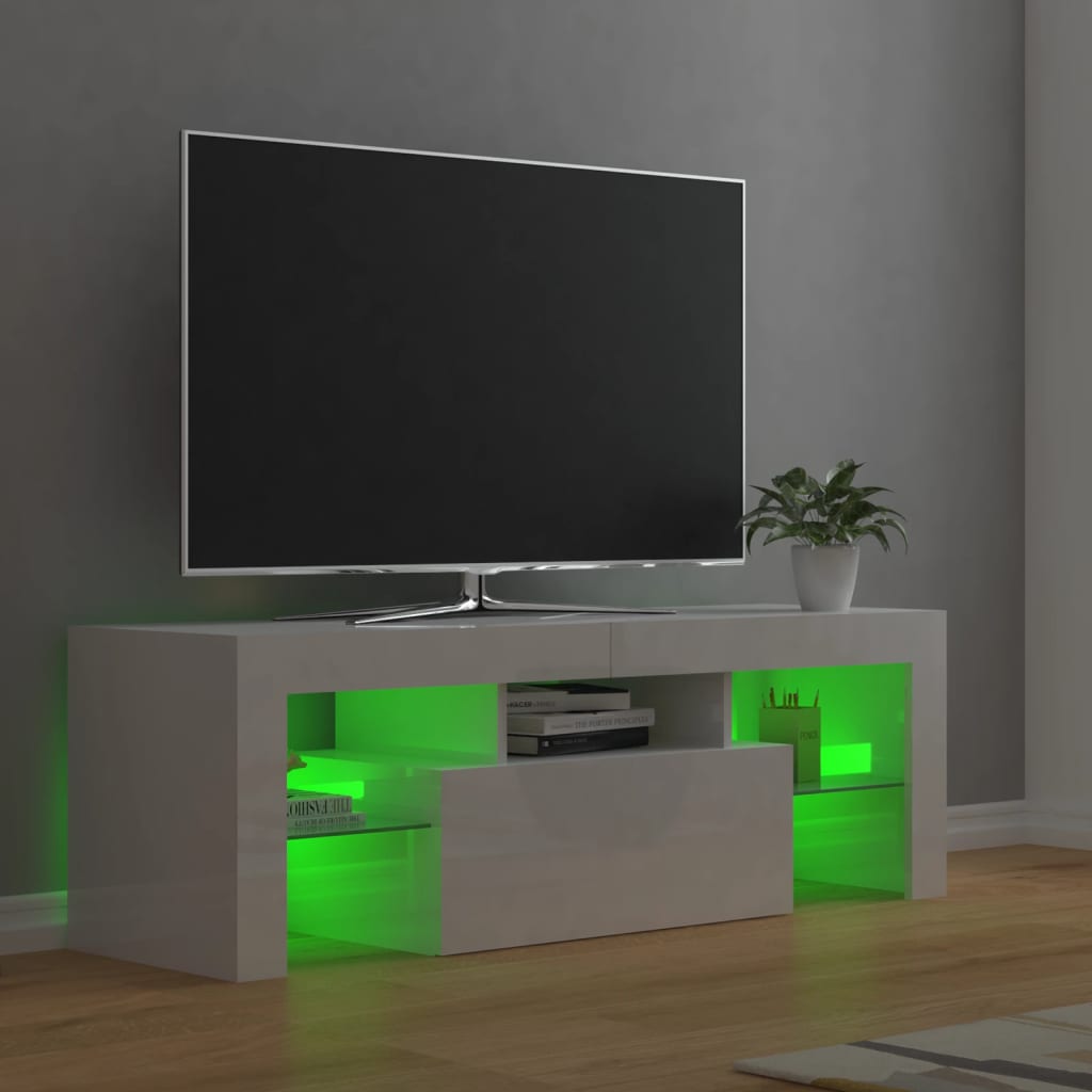 TV-bänk med LED-belysning vit högglans 120x35x40 cm