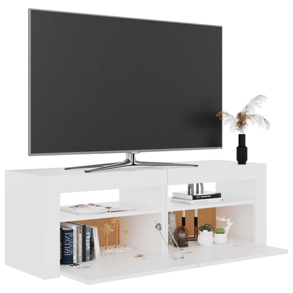 TV-bänk med LED-belysning vit 120x35x40 cm