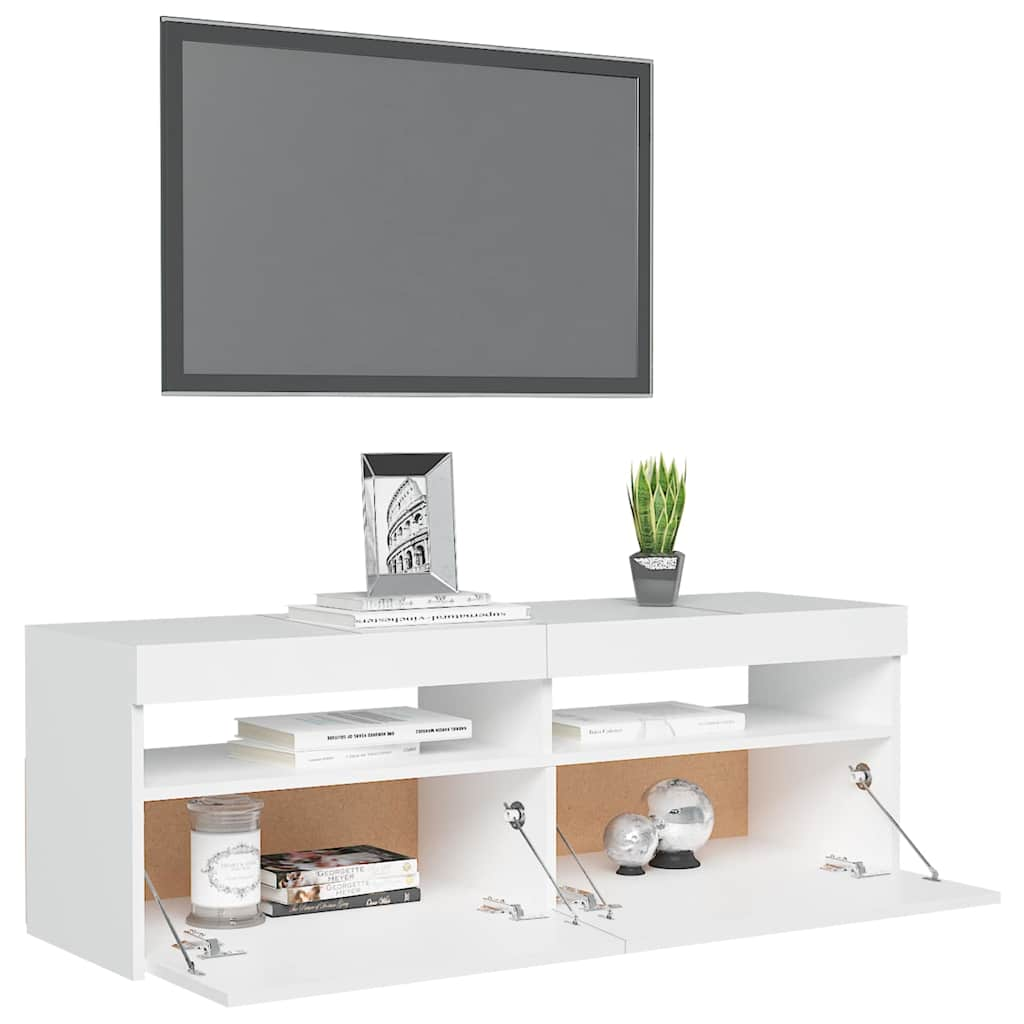 TV-bänk med LED-belysning vit 120x35x40 cm