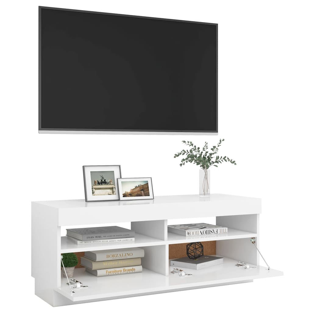 TV-bänk med LED-belysning vit 100x35x40 cm