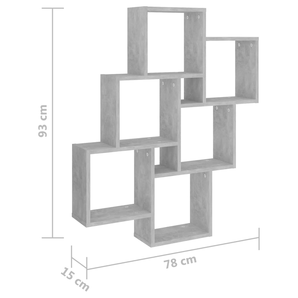 Vägghylla kubformad betonggrå 78x15x93 cm konstruerat trä