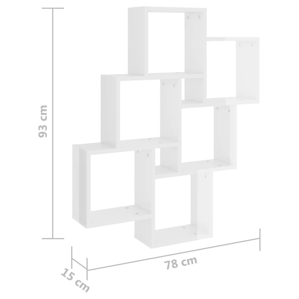 Vägghylla kubformad vit högglans 75x15x93 cm konstruerat trä