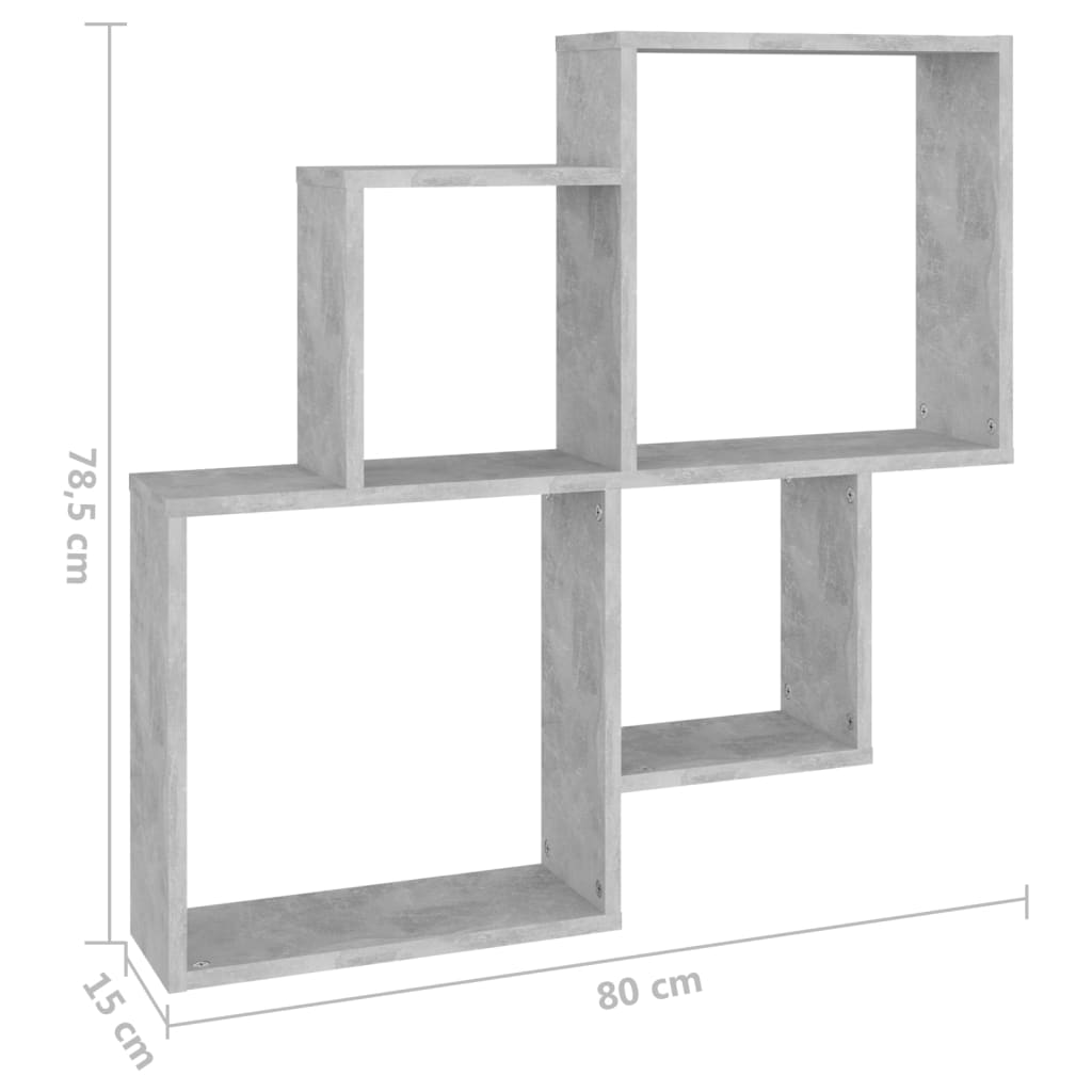 Vägghylla kubformad betonggrå 80x15x78,5 cm konstruerat trä