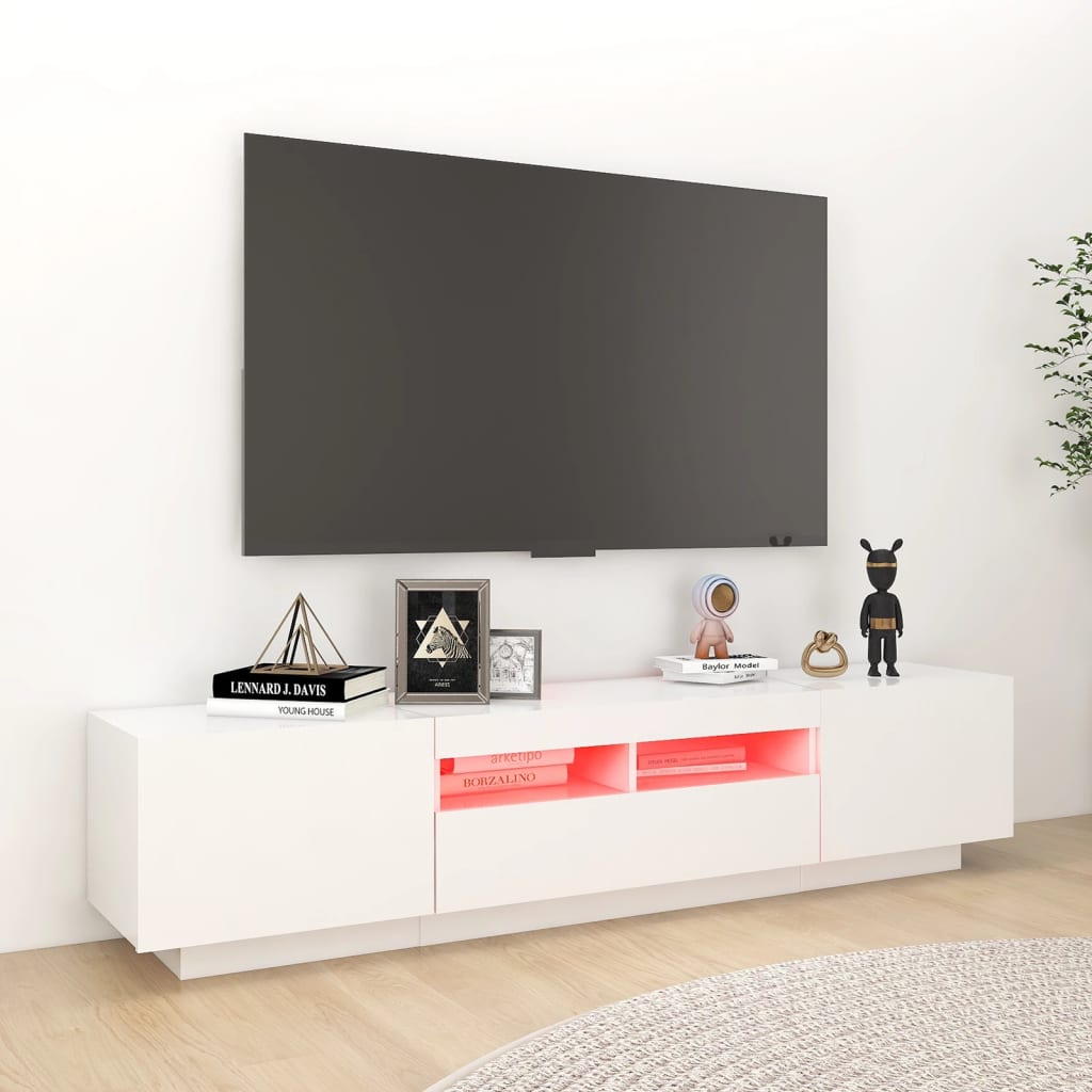 TV-bänk med LED-belysning vit 180x35x40 cm