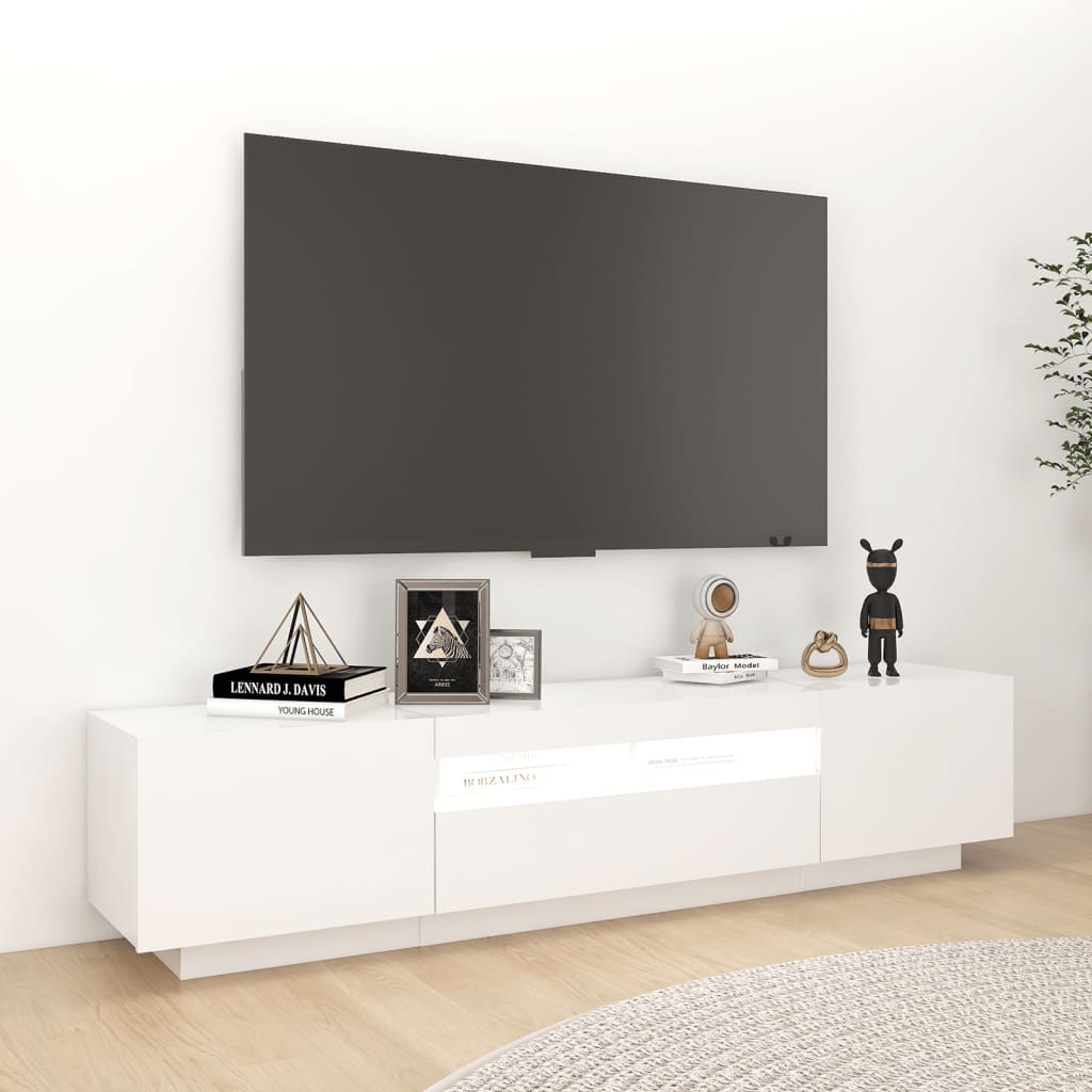 TV-bänk med LED-belysning vit 180x35x40 cm