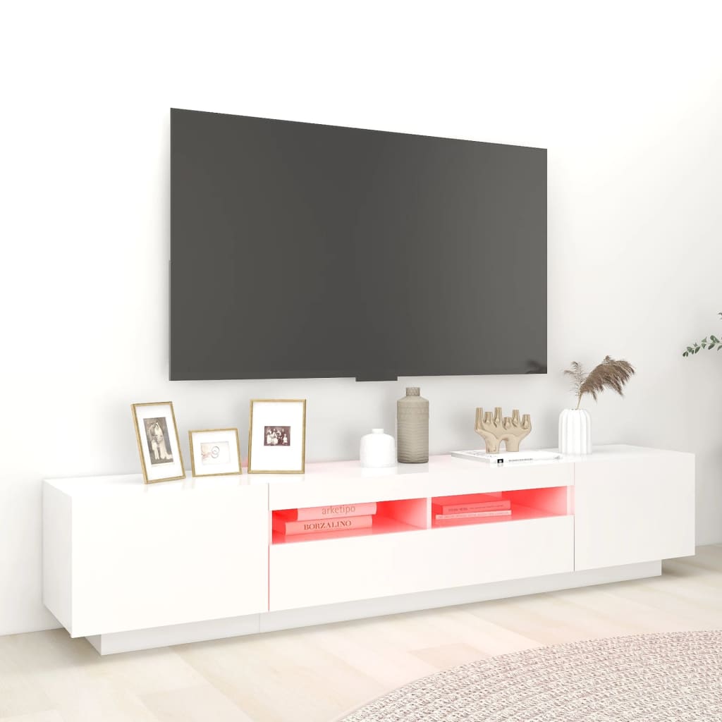 TV-bänk med LED-belysning vit 200x35x40 cm