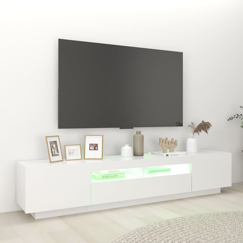 TV-bänk med LED-belysning vit 200x35x40 cm