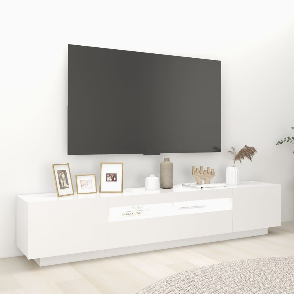 TV-bänk med LED-belysning vit 200x35x40 cm