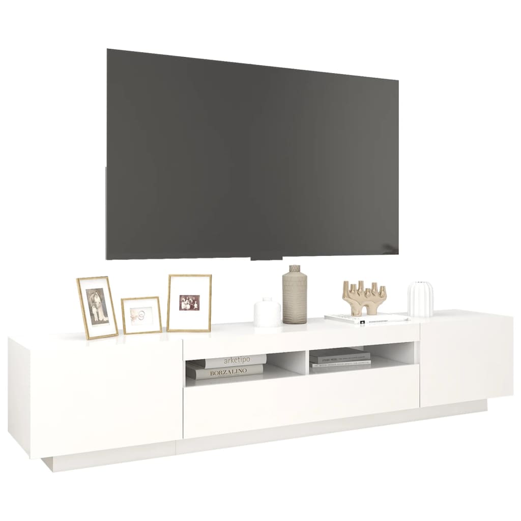 TV-bänk med LED-belysning vit 200x35x40 cm