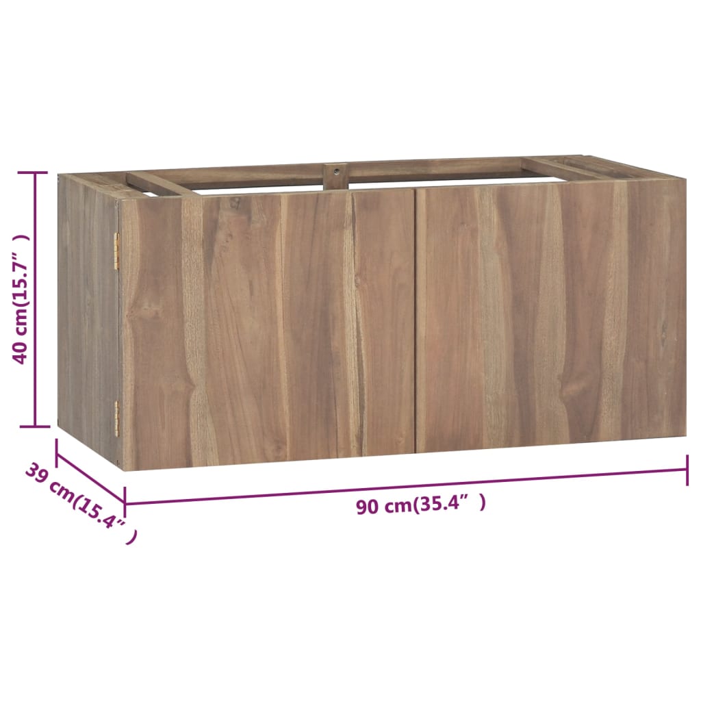 Väggmonterat badrumsskåp 90x39x40 cm massiv teak