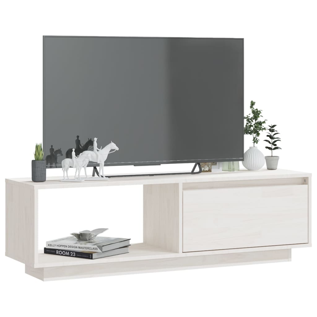 Tv-bänk vit 110x30x33,5 cm massiv furu