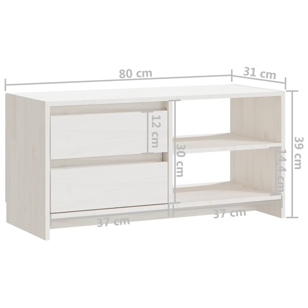 Tv-bänk vit 80x31x39 cm massiv furu