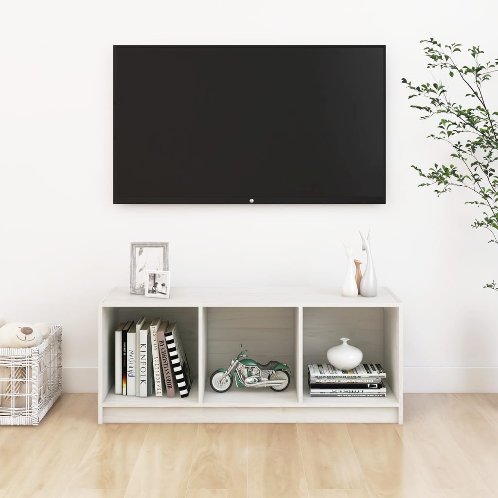 Tv-bänk vit 104x33x41 cm massiv furu