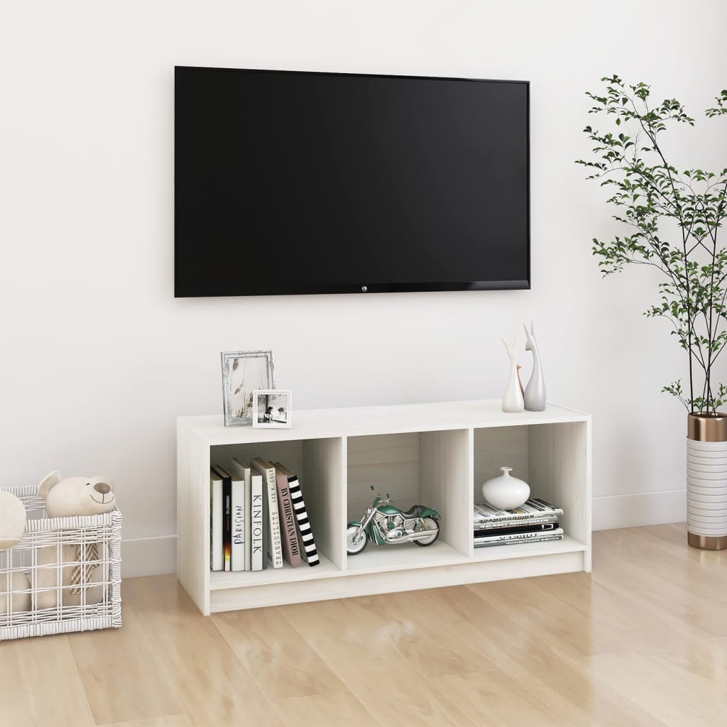 Tv-bänk vit 104x33x41 cm massiv furu