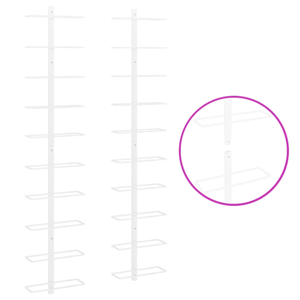 Väggmonterat vinställ för 10 flaskor 2 st vit metall