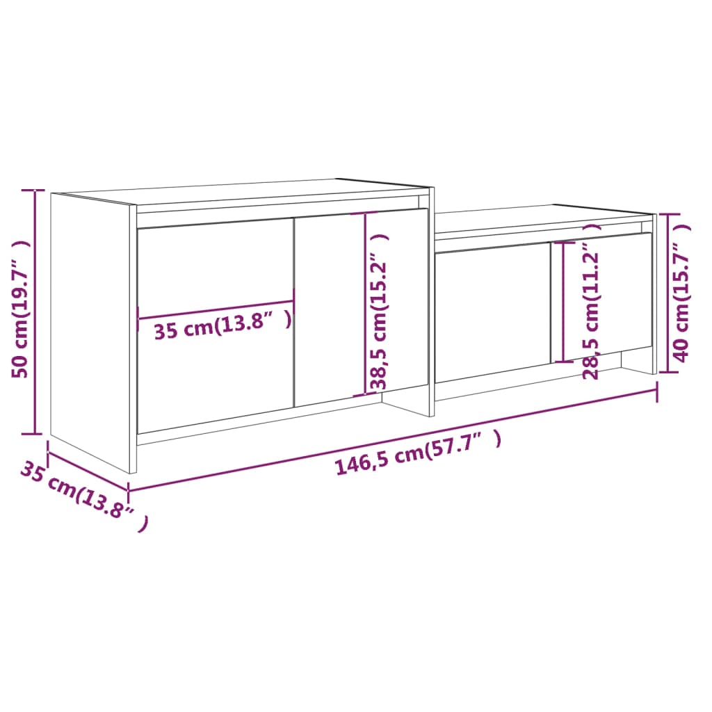 Tv-bänk rökfärgad ek 146,5x35x50 cm konstruerat trä