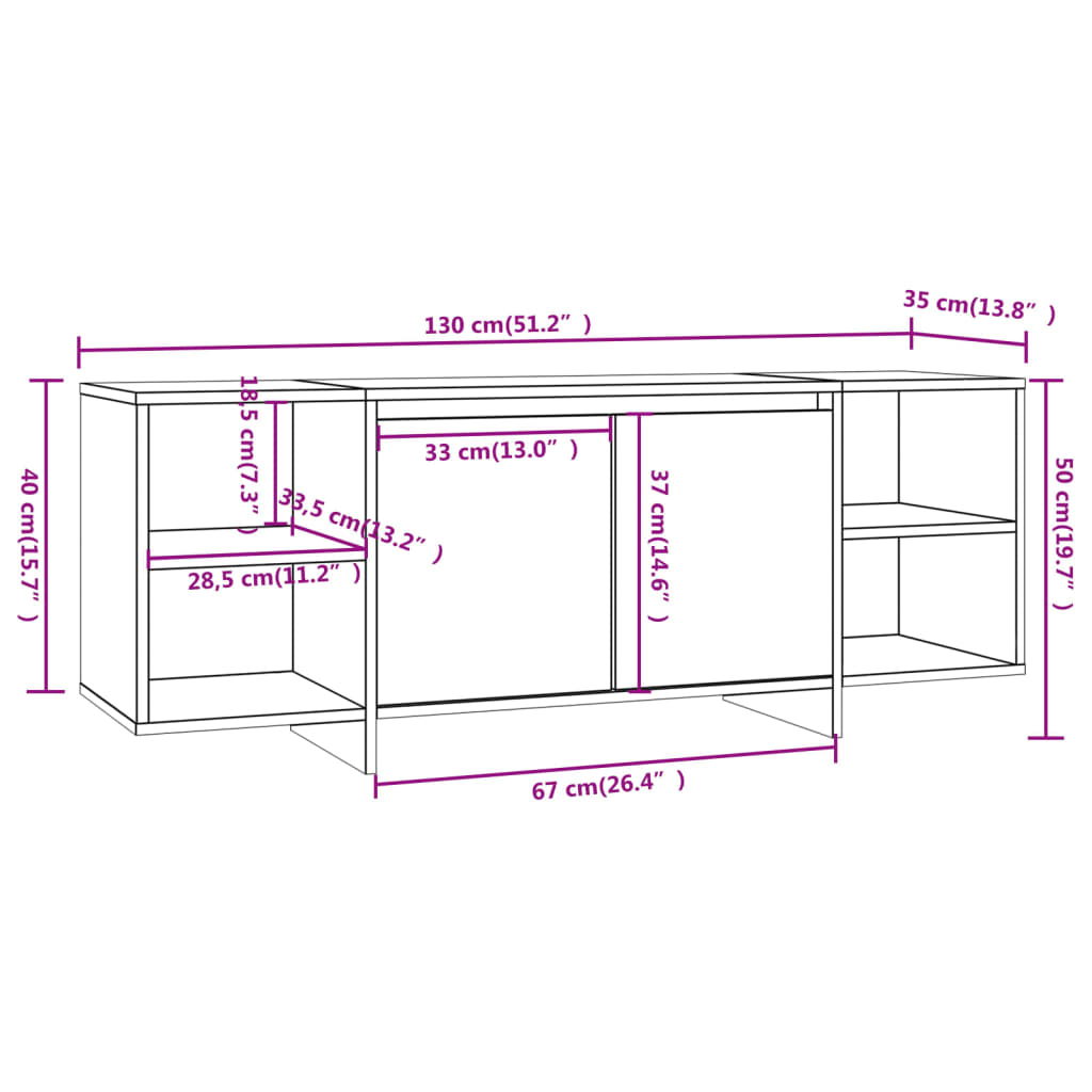 Tv-bänk rökfärgad ek 130x35x50 cm konstruerat trä