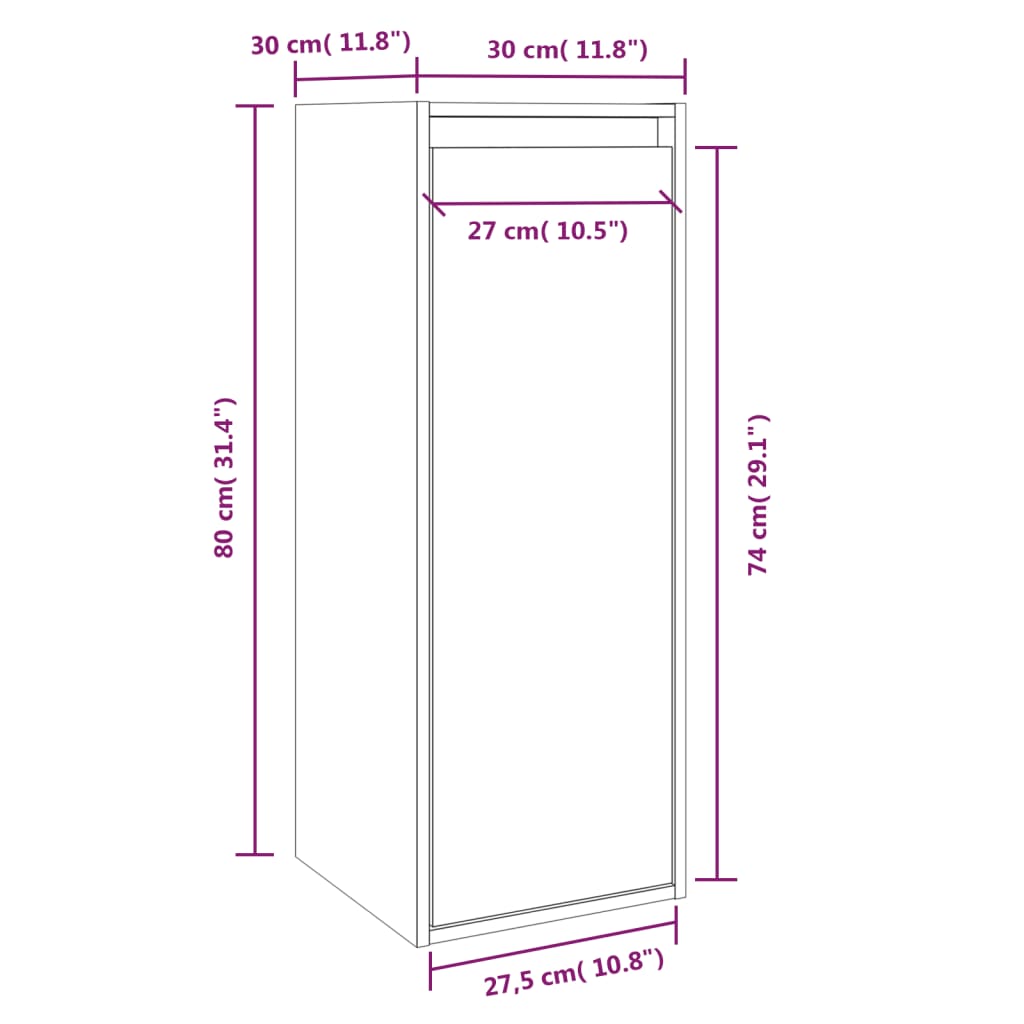 Väggskåp vit 30x30x80 cm massiv furu