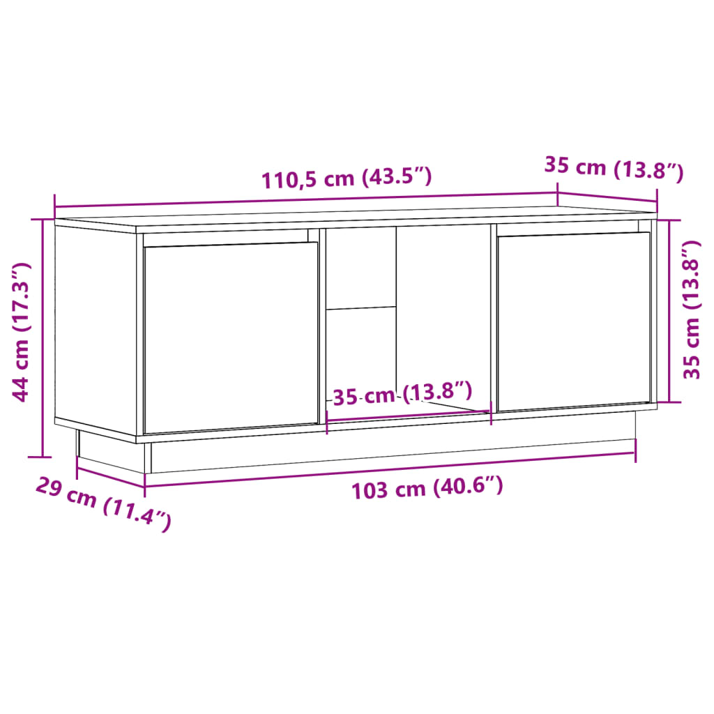 Tv-bänk vit 110,5x35x44 cm massiv furu