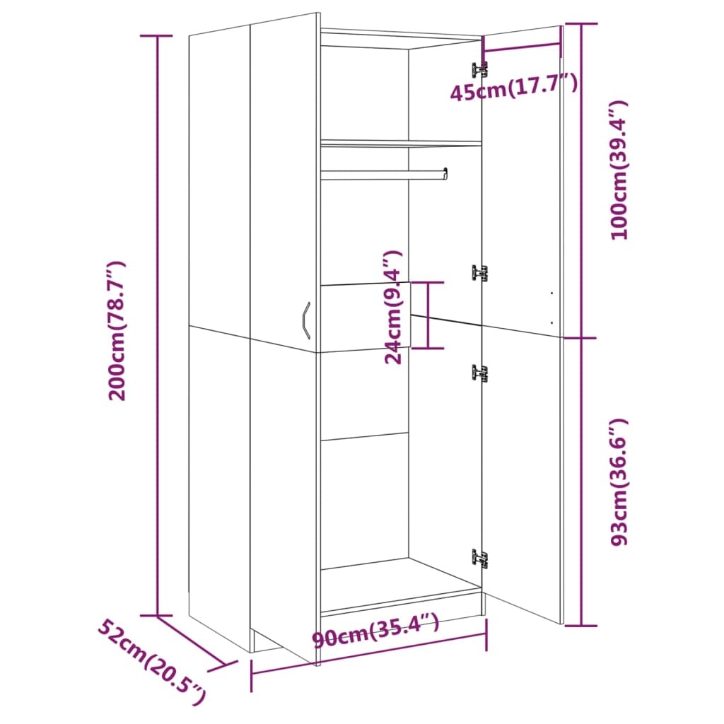 Garderob rökfärgad ek 90x52x200 cm konstruerat trä