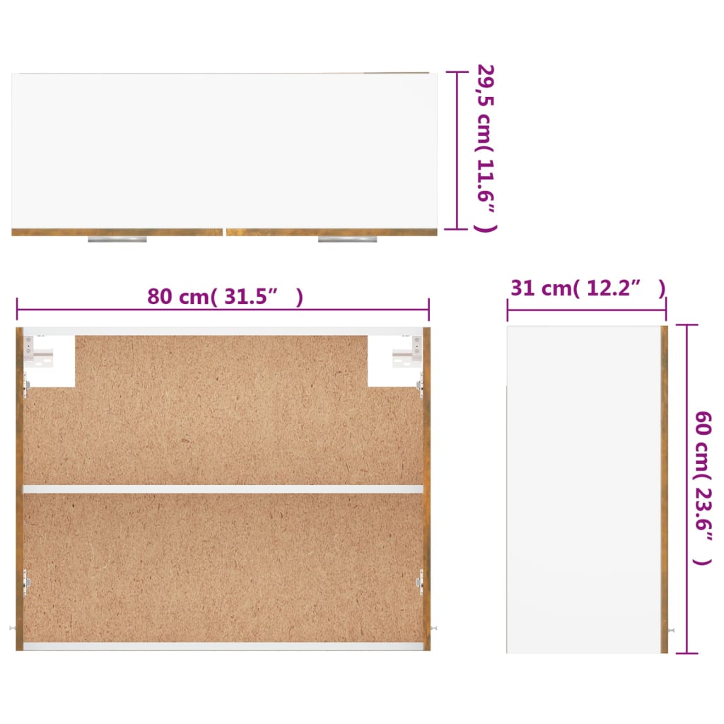 Väggskåp rökfärgad ek 80x31x60 cm konstruerat trä