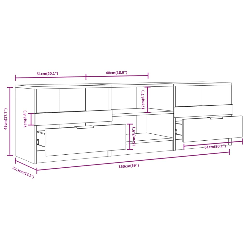 Tv-bänk vit 150x33,5x45 cm konstruerat trä