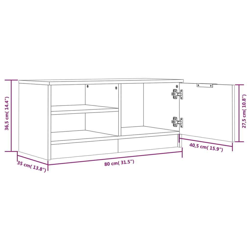 Tv-bänk vit 80x35x36,5 cm konstruerat trä