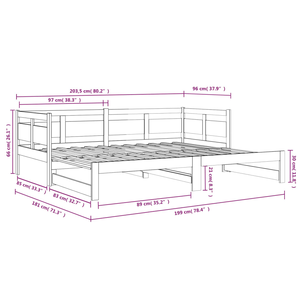 Bäddsoffa massiv furu 2x(90x200) cm