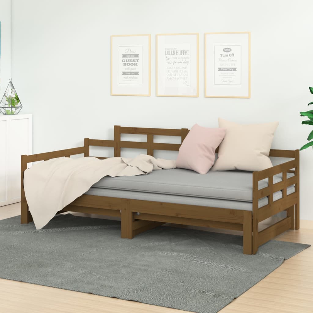 Bäddsoffa honungsbrun massiv furu 2x(90x200) cm