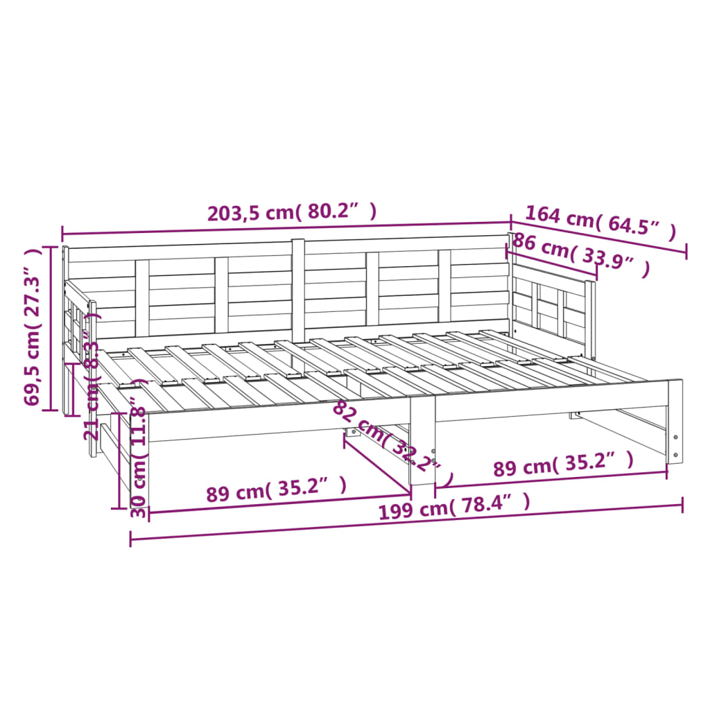 Bäddsoffa massiv furu 2x(80x200) cm