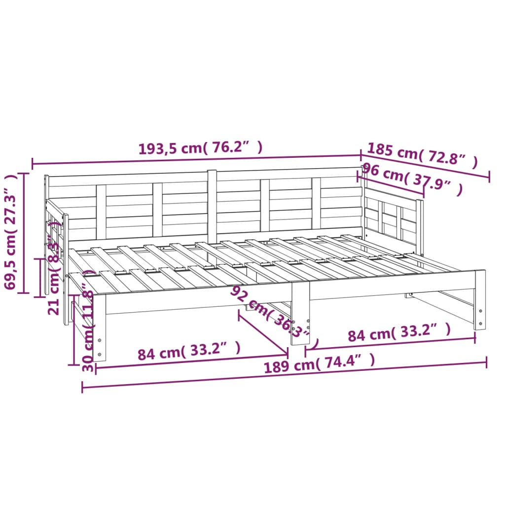 Bäddsoffa massiv furu 2x(90x190) cm