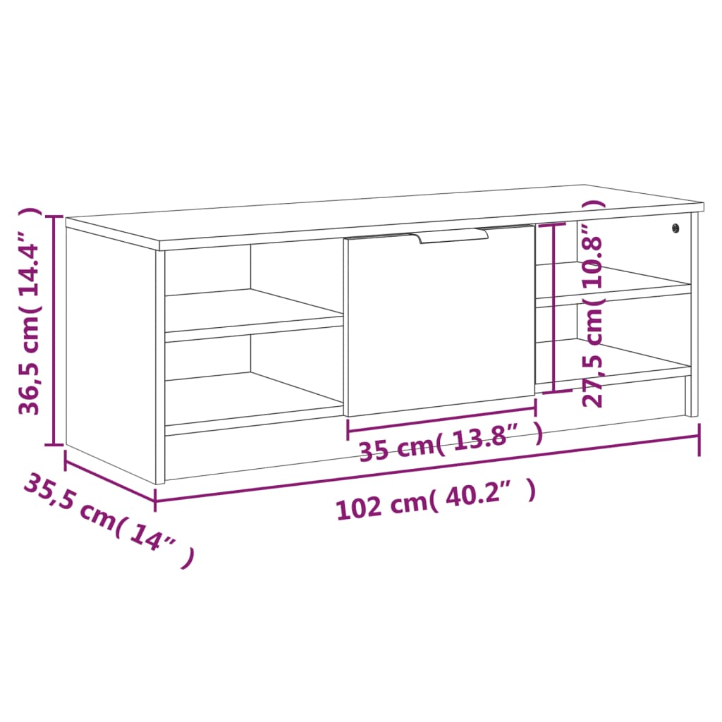 Tv-bänk vit 102x35,5x36,5 cm konstruerat trä