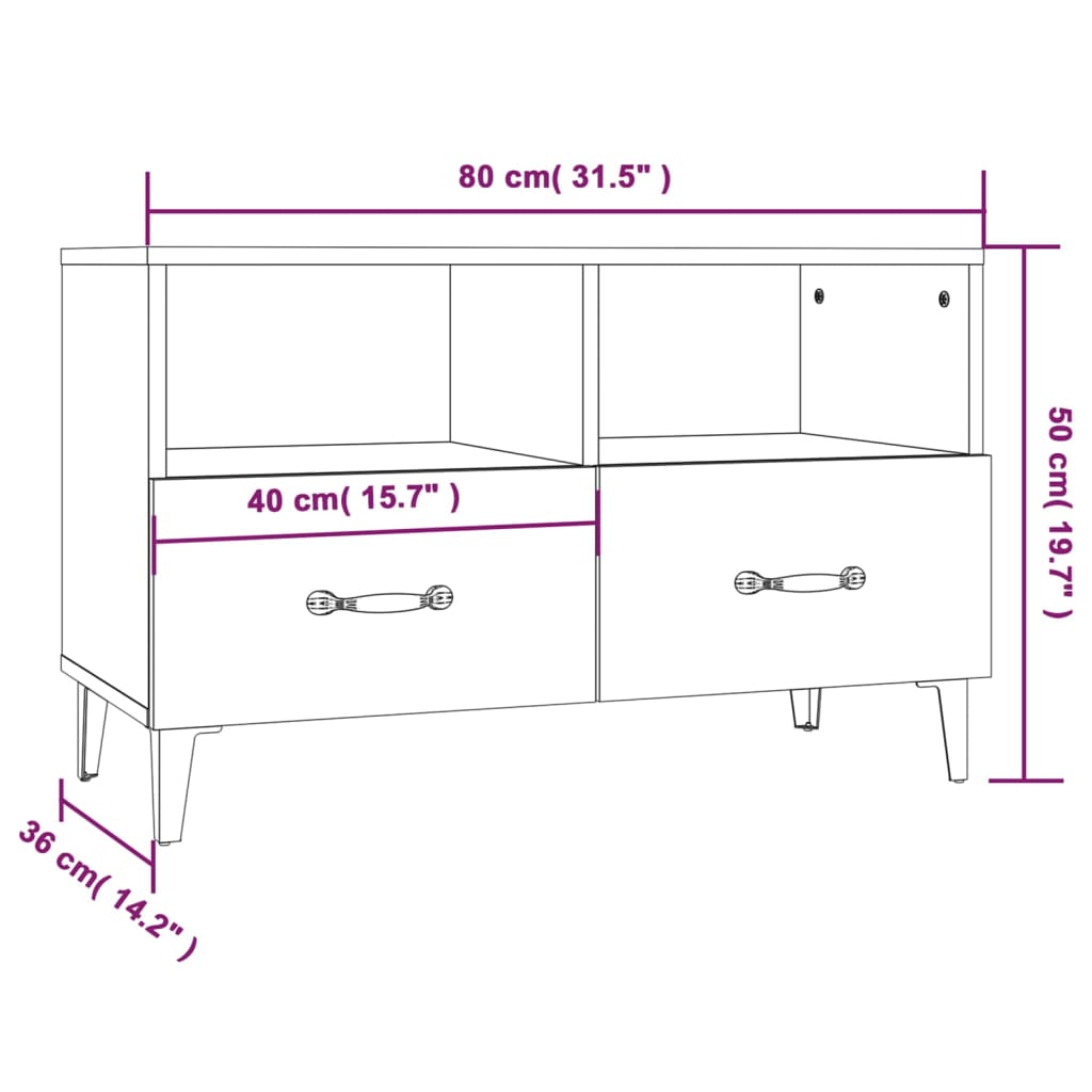 Tv-bänk vit 80x36x50 cm konstruerat trä