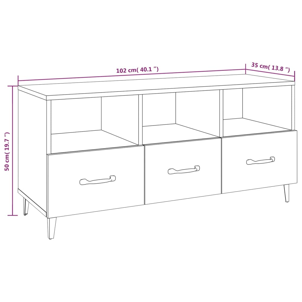 Tv-bänk vit 102x35x50 cm konstruerat trä