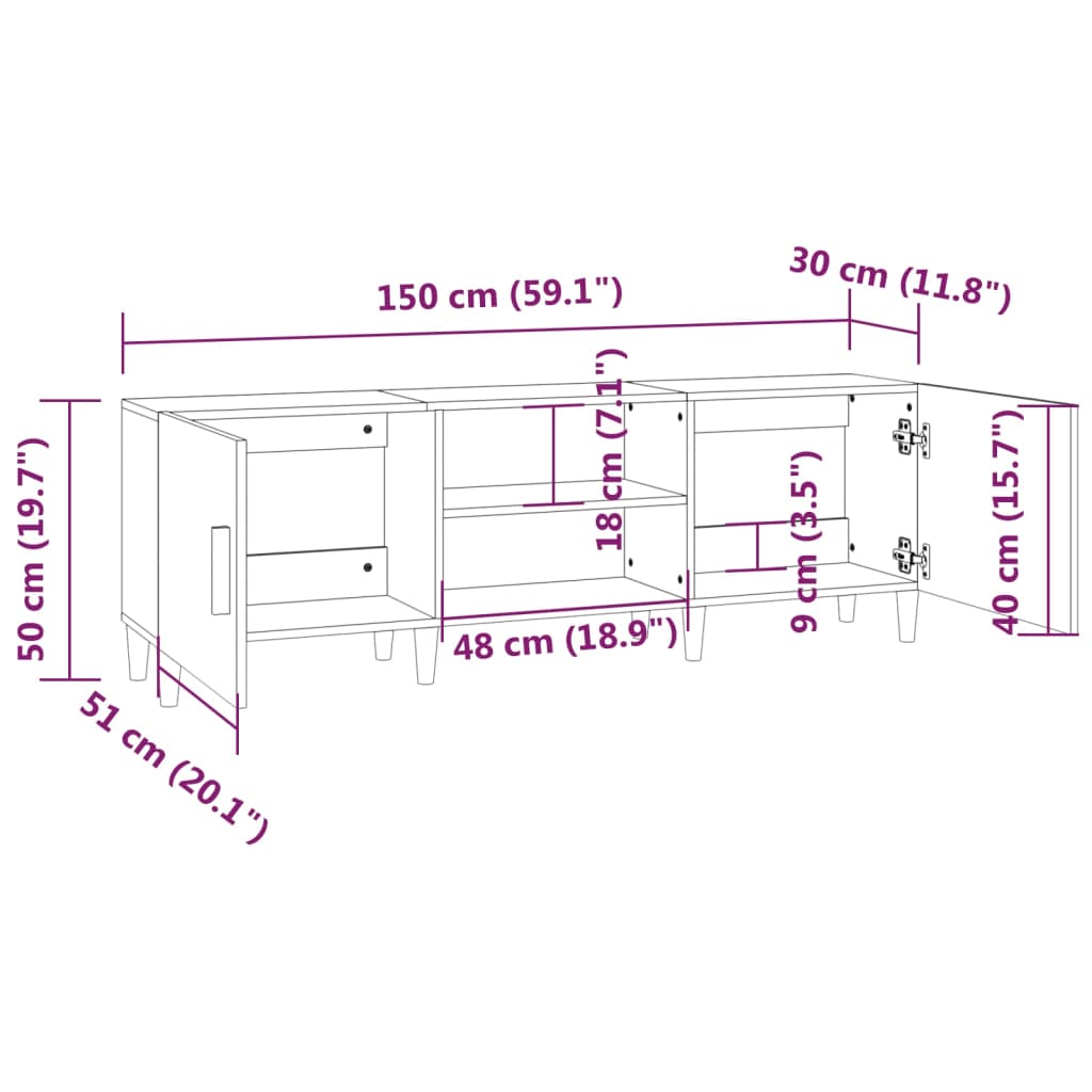 Tv-bänk vit 150x30x50 cm konstruerat trä