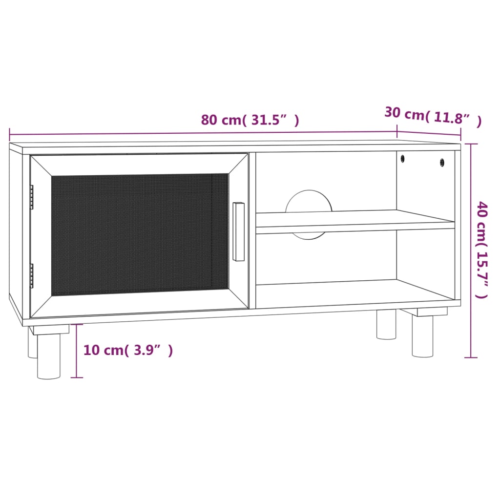 Tv-bänk Vit 80x30x40 cm massiv furu och naturlig rotting